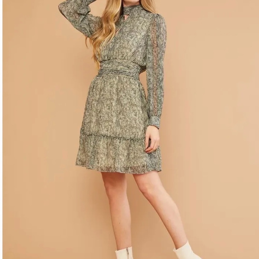 Lucy Paris - Green & White Long Sleeve Dress